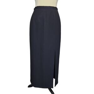 Vintage Patra Column Maxi Skirt Side Slit Crepe Acetate Black Womens Size 18